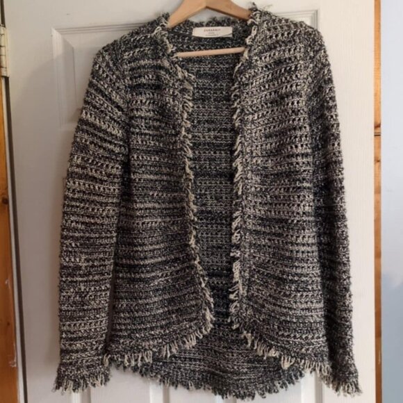 Zara Knit Metallic Sz Med Womens Cardigan Sweater Crochet Fringe Wool Bohemian - Picture 1 of 7